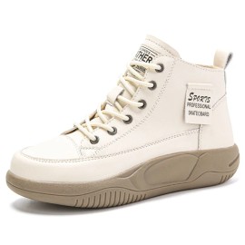 Boot Female 2026 Autumn New Arrivals ins Korean Style High-Top Casual White Shoes with Rubber Soles Mid-Top Short BootsColor: beige, US Size: 40