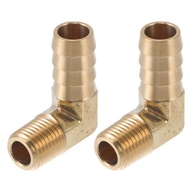 HEROFFIX Brass Hose Barb Fittings 1/2" 1/4" NPT 90 Degree Male Elbow Joint for Air Water Oil Gas Fuel 2 Pcs Gold Tone
