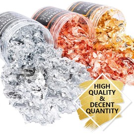 Imitation Gold Flakes, LEOBRO 30G Gold Foil Flakes for Art Supplies, Crafts and Painting, Set of 3 Gold Leaf Flakes for Epoxy Resin, Nail Art, Resin, Decoration, Crafts, with Tweezers