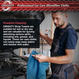 Orighty Shop Towels, 50 Pack Shop Rags Reusable, Microfiber Cleaning Rags Bulk for Cars, Multi-Purpose Cleaning Cloths for Automotive, Mechanic, Kitchen, Lint Free Towels 11.5’’ x 11.5’’, Blue