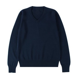 Blostirno Girls V-Neck School Sweater, Uniform, Student, Plain, Cotton, High School Girls, nvy, M