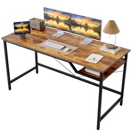Mericonia Computer Desk 55inch, Gaming Desk for Small Spaces, Modern Simple Style Table for Home Office, Study Student Writing Table (Rustic Brown, 55 inch)