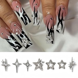30 Pcs Star Nail Charms 3D Alloy Crystal Stars Nail Silver Star Nail Art Charms for Acrylic Nails Star Designs Nail Rhinestones Gems for Women and Girls DIY Jewelry Decoration Nail Supplies