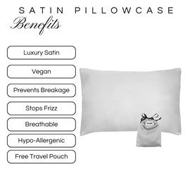 Curldo 100% Luxury Satin Vegan Pillowcase For Hair & Skin - Prevent Breakage With The Curly Hairdo Pillowcase With Piped Edges And Envelope Closure - Standard Size 50 X 75 cm (Silver)