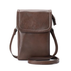 befen Crossbody Phone Wallet Purse for Wome Genuine Full Grain Soft Leather Small Touch Screen Cell Phone Bags with Key Ring Brown