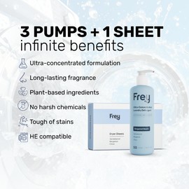 FREY Classic Laundry Bundle – Concentrated Liquid Detergent (Up to 50 Loads) + Dryer Sheets (30 Sheets) – Plant-Derived Formulation, HE Compatible (Bergamot Beach)