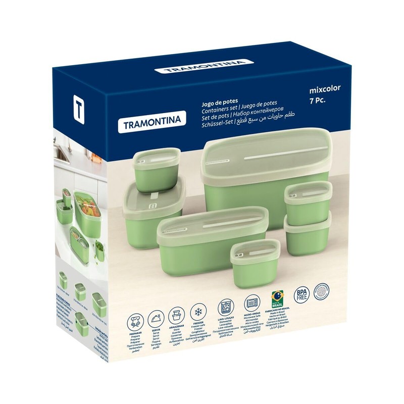 Tramontina 7 Pcs. Sage Green Polypropylene Containers Set with Transparent