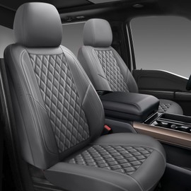 GEEYONTEK Premium Leather Car Seat Covers Full Set,Universal Fit for Cars,Trucks&SUVs,Waterproof Car Seat Cushion,Full Coverage Car Seat Protector with 5 Seats,Grey