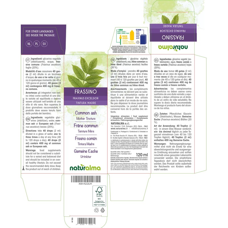Common Ash (Fraxinus Excelsior) Leaves Alcohol-Free Mother Tincture Naturalma Liquid