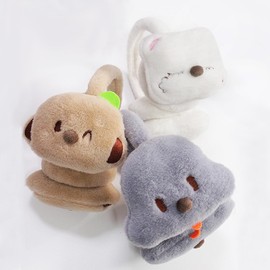 Moonlove Women Girls Winter Plush Earmuffs Unisex Adults Teens Cartoon Animals Thermal Ear Warmers Indoor Outdoor Warm Earflaps Ear Cover Gift for Birthday Christmas New Year