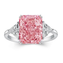 RODIFFY 4.0CT Radiant Cut Yellow,Pink,Clear Engagement Ring,3-Stone Simulated Diamond Ring,Colored Gemstones 925 Sterling Silver Promise Ring (Pink Stone, 4.5)