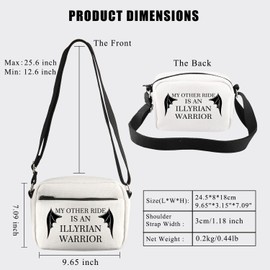 PLITI Bat Boys Gift SJM Fan Gift My Other Ride Is An Illyrian Warrior Acotar Crossbody Bag Vampire Bat Gift Book Lover Gift, Illyrian Warrior Cbu