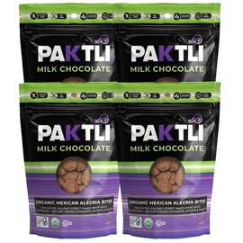Paktli Organic Alegría Bites 4-Pack Milk Chocolate Covered Ancient Grains, 2oz Bags, Organic Amaranth, Quinoa & Millet Snack, Non-GMO, Gluten-Free, Clean Sweet Treat, Traditional Mexican-Inspired