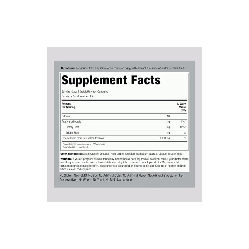Lingtoolator Inulin Capsules 1000 mg 100 Count Low Glycemic Index