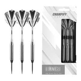 Champify® Brass Darts Set "Blizzard" with 18 g Barrel and Steel Tip | 3 Darts with 6 Shafts & Flights | Includes Other Accessories | Darts with Steel Tips Ideal for Darts Beginners