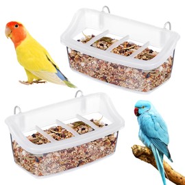 2 comederos de plástico para Loros, Transparentes para Colgar, para cacatúas, Budgie Conure, Macawo, Periquito pequeño