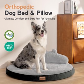 Orthopedic Dog Bed for Large Dogs with Washable Removable Cover Waterproof Large Dog Beds with Pillow- Light Gray and Dark Gray