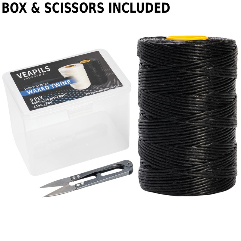 9-Ply Black String Waxed Twine, 660 Feet per Roll Heavy