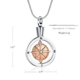 QGJNSGC Cremation Jewellery Compass Urn Necklace for People Ashes from Loved Ones Keepsake Lockets for Ashes Holder Pet Dog Memorial Necklace Jewelry, Stainless Steel