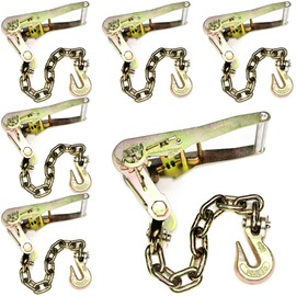 (Pack of 6) Auto Hauler with 5/16" Chain Ratchet and 5/16" Clevis Hook Tie Down - Grade 70
