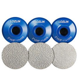 LOZLIN 3-Pack 2" Brazed Grinding Heads 5/8-11 Thread - Flat Abrasive Polishing Stones for Marble/Quartz/Granite/Cobblestone, High-Efficiency Surface Grinding Tools