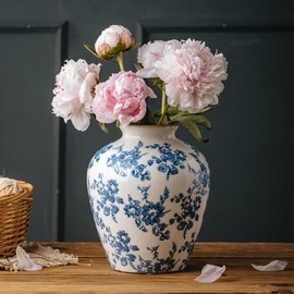 SEUYUCL Blue and White Vase, 8 Inch Vintage Chinoiserie Ceramic Vase, Rustic Flower Vases Decorative Antique Vases for Home Decor, Retro Ice Cracked Porcelain Farmhouse Table Centerpieces Decor