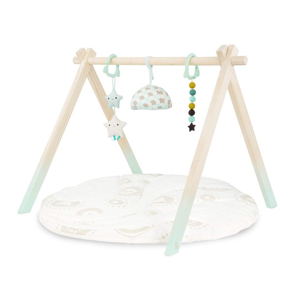B. toys- B. baby- Wooden Baby Play Gym – Activity Mat – Starry Sky – 3 Hanging Sensory Toys – Organic Cotton – Natural Wood – Babies, Infants