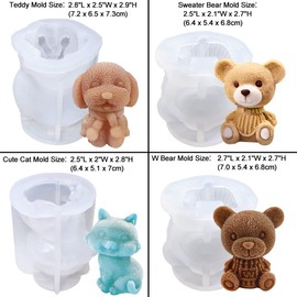 NICAVKIT 4Pcs Dog Cat Teddy Bear Ice Molds, Teddy Bear Ice Cube Trays silicone Mold to DIY Drink Ice Coffee Juice Cocktail. Cute Bear Silicone Mold for Candy Soap Candle Chocolate Making White