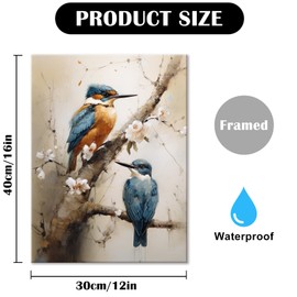 Typruye Birds Wall Art Bathroom Decor Wall Art Blue and Gray Walls Decoration Floral Print Painting Artwork for Kitchen Bathroom Bedroom Living Room Ready to Hang 12"x16"