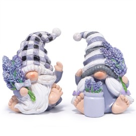 Hodao Spring Lavender Gnomes Set - Handcrafted Zen Home Decor Romantic Garden Figurines for Indoor/Outdoor, Calming Gifts for Women, Grandmothers, and Nature Lovers Spring Purple Figurines Decoration