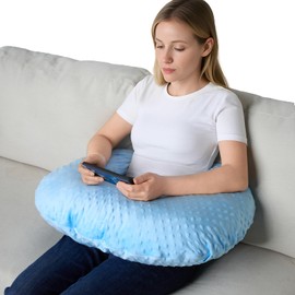 RUSHANPEACE Reading Pillow for Gaming Reading Crochet, U Shaped Arm Support Pillow with Removable Cover Reducing Arching Neck for Adult Reading and Working Sitting on Bed Sofa for Arm Rest (Blue)