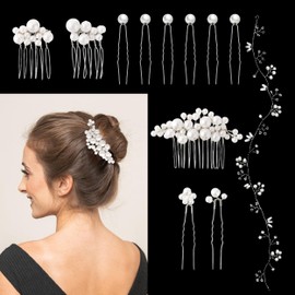 JIEYUMAO 12Pcs Bridal Hair Accessories, 19.7 Inch Wedding Hair Accessories for Women, Shiny Bridal Hair Clip Crystal Bridals Headpieces Wedding Hair Comb Weddings Hair Vine for Brides Bridesmaids