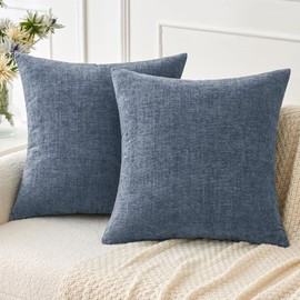 MIULEE Pack of 2 Couch Throw Pillow Covers 20x20 Inch Soft Dark Grey Blue Chenille Pillow Covers for Sofa Living Room Solid Dyed Pillow Cases