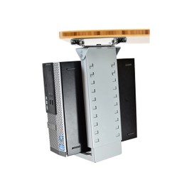 CPU1 under desk steel cpu holder swivels 360 adjustable height width metal computer PC cage ergonomic sit stand up standing desk accessory tower mount desktop office organization de clutter desks gray