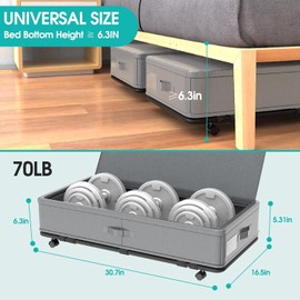 IUI Under Bed Storage with Wheels and Lid,50Quart Large Capacity Rolling Under Bed Storage with Lid,Versatile Under Bed Storage Containers for Clothes,Shoes,Books,Blankets,Toys,Gray