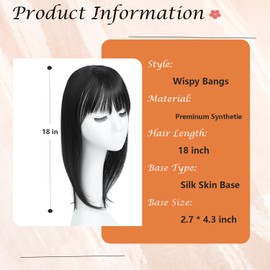 18 inch Hair Topper for women with Bangs 3D 360° Cover Fluffy Toppers with Thinning Hair Hair Pieces for Women Clip in Bangs with Topper Black
