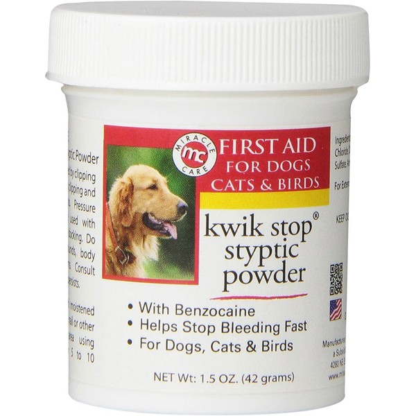 KWIK ST0P Styptic Powder for Dogs, Cats and Birds 1.5