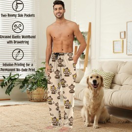 visesunny Mens Pajama Pants Funny Animal Monkey Banana Pattern 100% Cotton Lightweight Soft Pajama Bottoms Lounge Sleepwear PJs with Pockets S-XXL