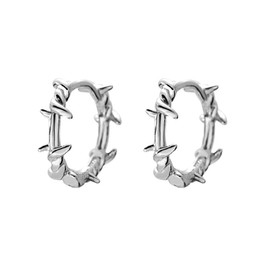 Rhodium on Sterling Silver Twisted Thorn Branch Barb Wire Circle Hoop Sleeper Unisex Earrings