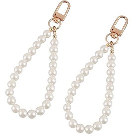 JJLFresheners 2Pcs White Faux Pearl Keychain Straps Beaded Keyring Lanyard Key Chain Holder Wristlet Key Ring Wrist Strap Elegant Purse Lanyard Strap Keyrings, Keychains and Charms Accessories