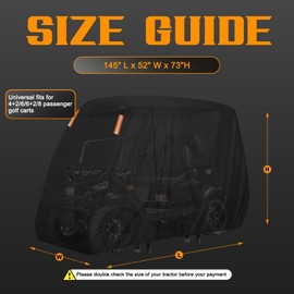 Golf Cart Cover 6 Passenger,6-Seater Golf Cart Covers Extended Roof Waterproof Outdoor Heavy Duty Weatherproof,Universal fits for Club Car, EZGO, Yamaha,Cushman,Evolution,Star EV-145Lx52Wx73H Inch