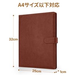 OWLKELA バインダー A4 クリップボード 2つ折り PUレザー クリップファイル 多機能 クリップバインダー 折りたたみ ペンホルダー付き 名刺入れ メモ帳付き ポケット付き プレゼント 贈り物 ギフト オフィス用品 事務用品 (ブラウン)