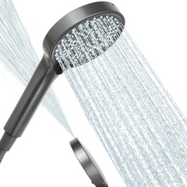 Water Saving Shower Head, 125 mm Large Shower Head with 6 Jet Types, Turbocharged Design, High Pressure, Hand Shower Head for Bathing, Economy Shower Head, Rain Shower Head Pressure Increasing, Shower