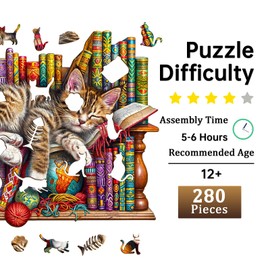 Jigfoxy Wooden Jigsaw Puzzles for Adults, Dragon-Li Cat Wooden Puzzle 280pcs, Unique Animal Shape Wood Puzzle, Birthday Gifts for Family Friend with wooden box(13.4 * 10.8in)