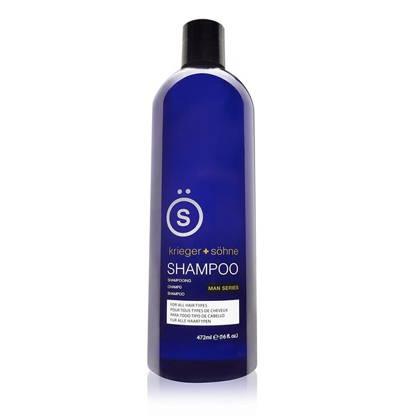 Shampoo for Mens Hair - Contains Invigorating Tea Tree Oil - Krieger + Söhne Man Series - For All Hair Types - Exploit Your Style - 16 Ounce Bottle (16oz (Single 16oz Bottle))