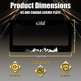 Mountains License Plate Frame Ocean Waves Forest Starry Sky License Plate Stainless Steel Rust-Proof Mountain Car Accessory Funny License Plate Cover Decoration Men Women Size 12.2" x 6.2" with Screw