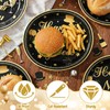 100 Pcs Happy New Year Paper Plates Oval,Black Gold,10.6"x12.6"