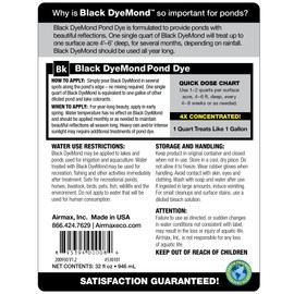 Airmax Black DyeMond Pond Dye 4X Concentrate for Outdoor Ponds & Lakes, Natural Pond Color& Beauty Enhancer, Swimming Safe Water Colorant, Easy Liquid Application, 1 Quart
