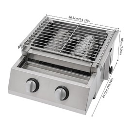 Fichiouy Outdoor Barbeque Gas Grill Infrared Ceramic Burner, 2-Burner Gas Grill Stainless Steel Gas Grill with Two Burners for Camping