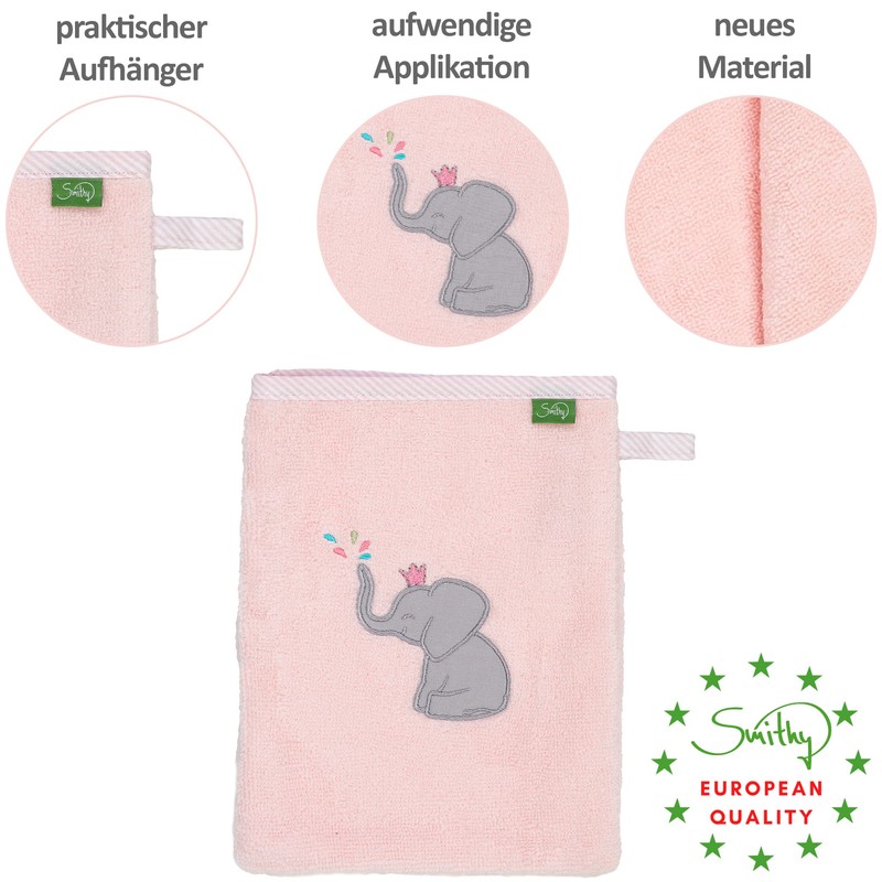 Smithy Baby Elephant Face Cloth, 100% Cotton Terry Towelling, Wash
